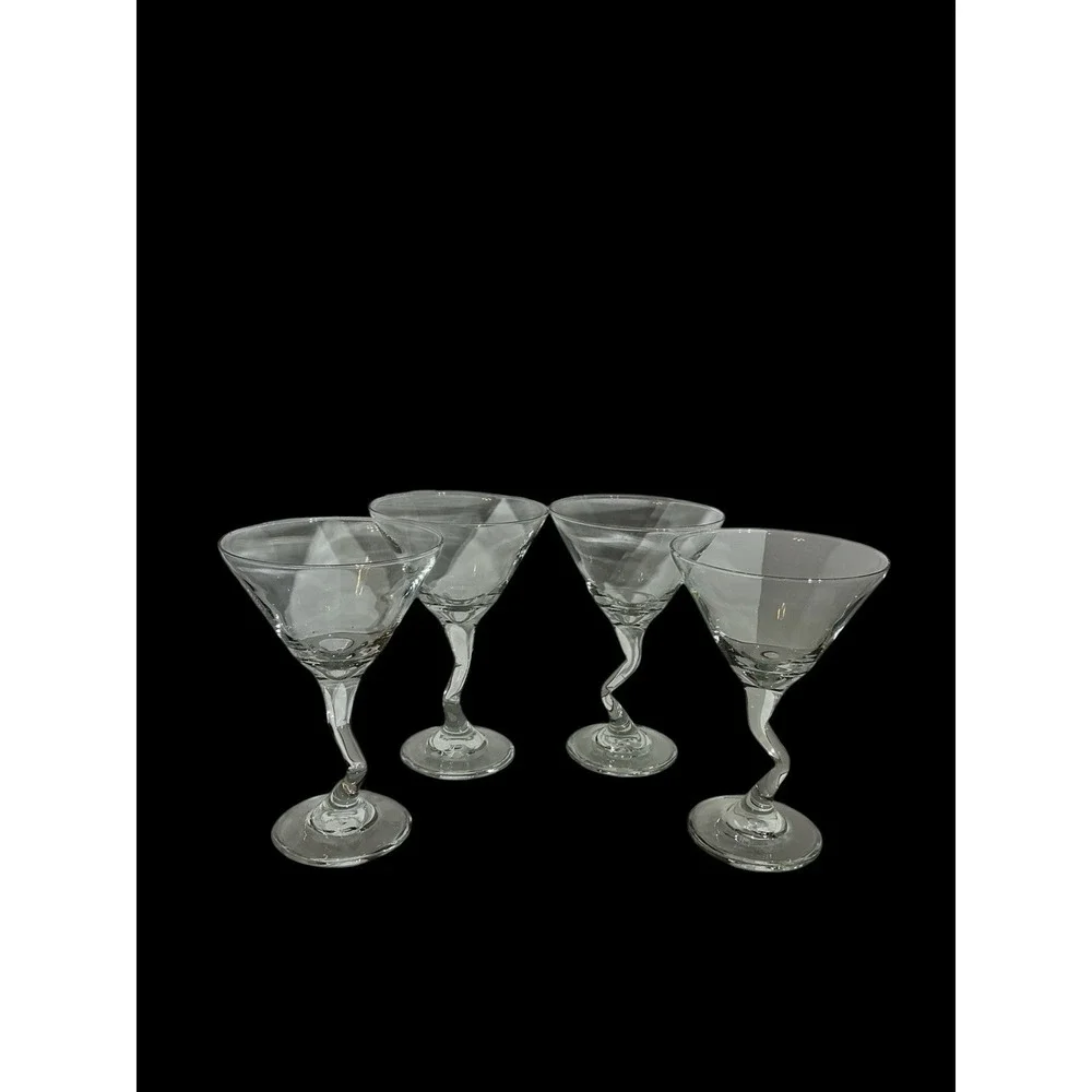 Set Of 4 Libbey Z-Stem Clear Martini Glasses Zig Zag Stem Modern Home Bar